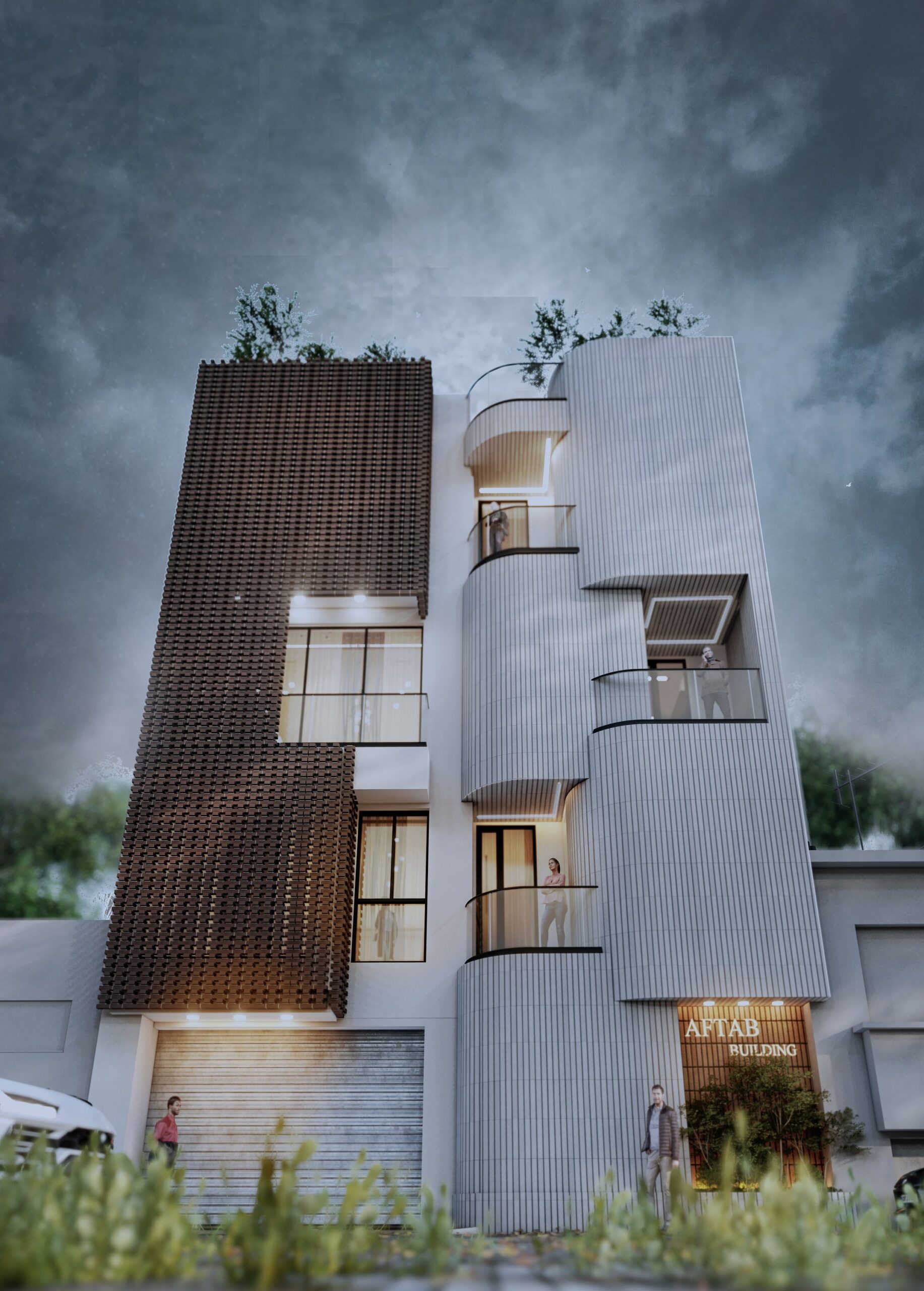 طراحطراحی نمای مدرن آپارتمان آفتاب در بوشهر دفتر طراحی مسروری نمای مدرن آپارتمان آفتاب در بوشهر